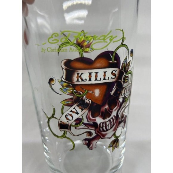 Ed Hardy by Christian Audigier 16 Ounce Love Kills Slowly Pint Glass Barware EUC - Picture 3 of 9